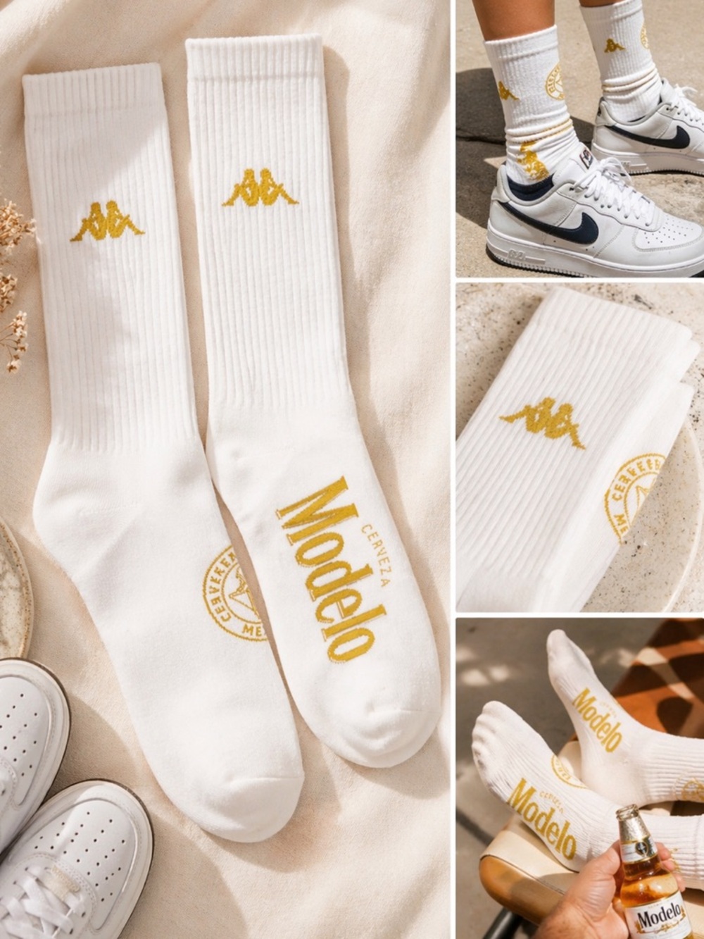NWT Modelo x Kappa Socks Davenob - Milk White